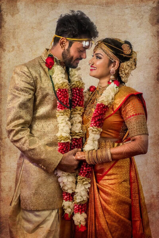 Portrait of a couple after their wedding in Chennai